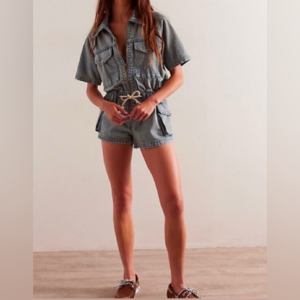 We The Free Mojave Denim Shortall Romper Free People Denim Size M